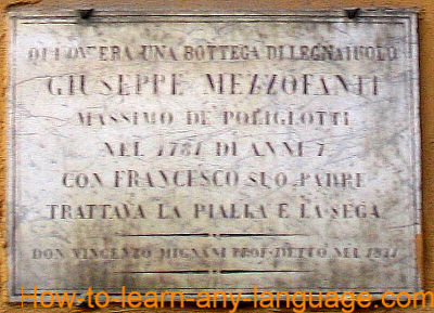 Mezzofanti birth house top plaque