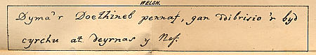 Sample of Mezzofanti's handwriting in Welsh : Click to enlarge picture